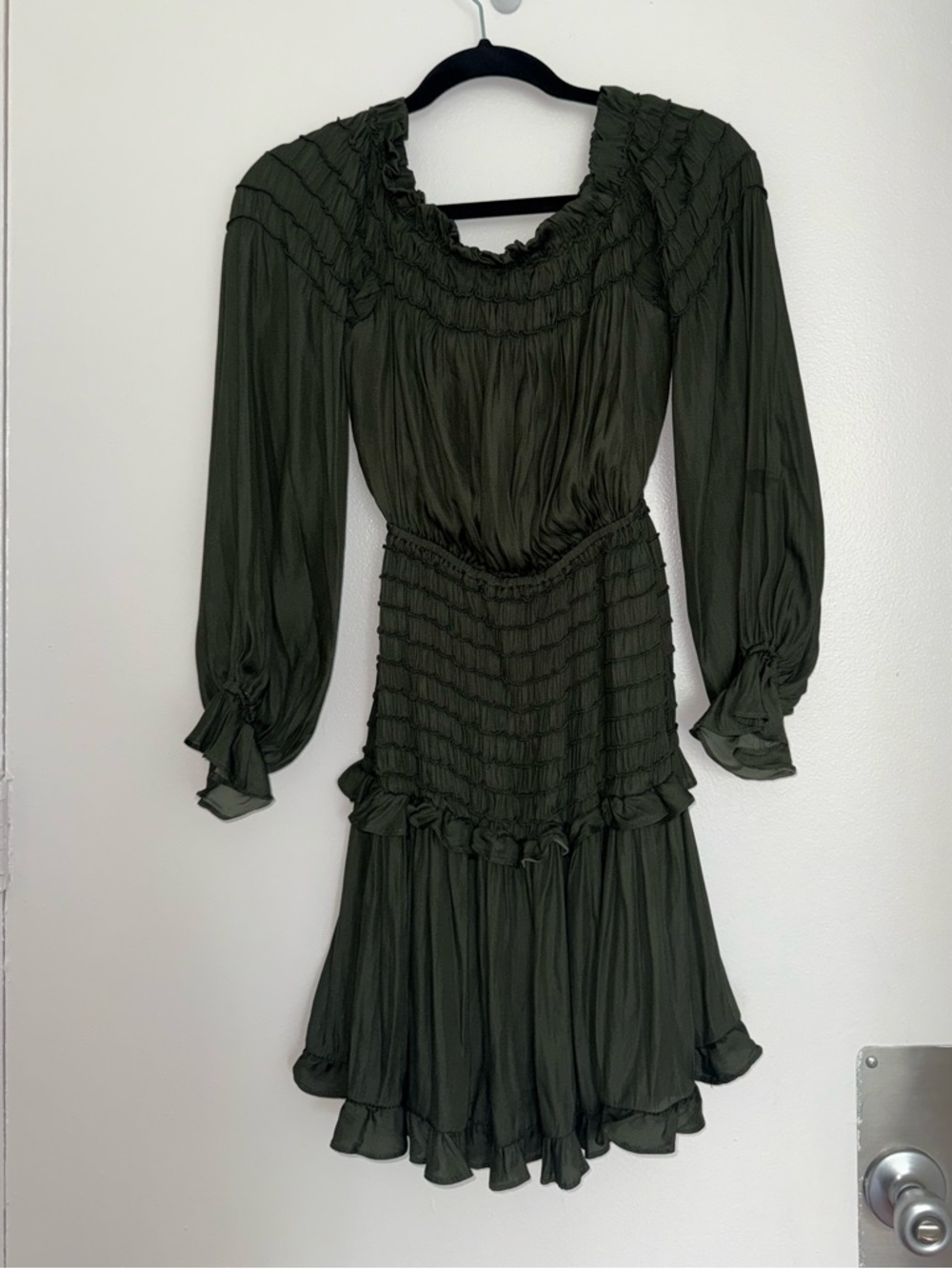 Olive Green Long-Sleeve Mini Dress